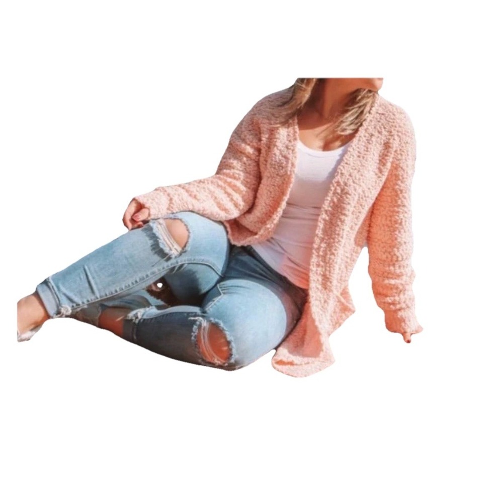 Merokeety Women Sz M Pink Soft Chunky Knit  Long Cardigan With Pockets New